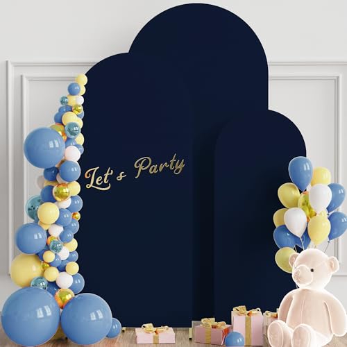Wokceer Wedding Arch Backdrop Cover 6FT, 5FT, 4FT Set of 3 Spandex Fitted Navy Blue Arch Covers for Round Top Chiara Backdrop Stands Cover for Birthday Party Ceremony Decor - color: Navy Blue, size: 4FT, 5FT, 6FT