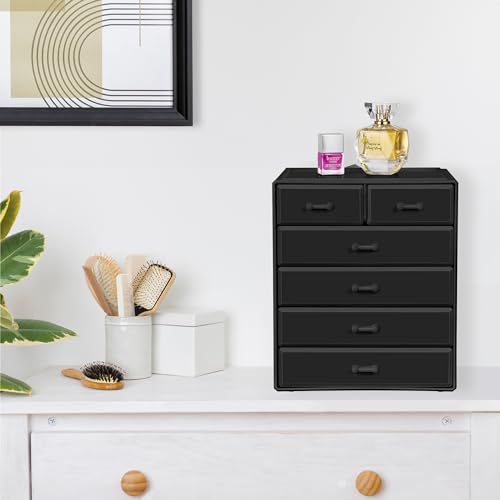 Sorbus Acrylic Makeup Organizer - Organization and Storage Case for Cosmetics Make Up & Jewelry - Large Makeup Organizer for Vanity, Bathroom, College Dorm, Closet, Desk (4 Large, 2 Small Drawers) - color: Black, size: Standard