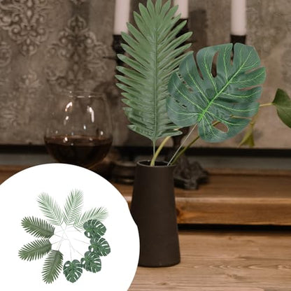 14pcs Faux Artificial Plant Leaves Set – Lifelike Monstera, Palm, and Leaf Simulation Props for Photography, Food Styling, Home Décor, and Party Backgrounds
