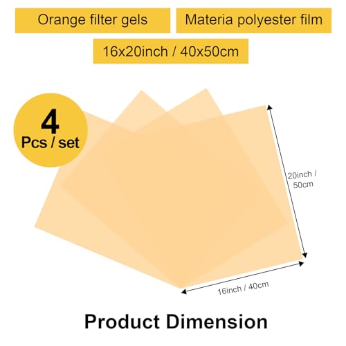 Meking 16x20 inch Lighting Gels 1/4 CTO Photo Lights Gel Orange Filters Transparent Color Correction Light Sheets for Photography Red Head Strobe Flashlight 4Pack - color: 85B Orange