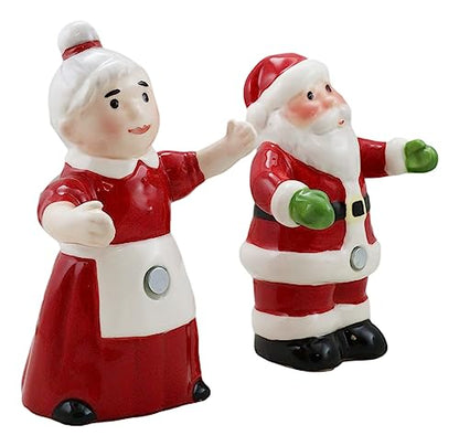 Ebros Gift 'Tis The Season Dancing Mr And Mrs Santa Claus Christmas Couple Salt And Pepper Shakers Set Ceramic Figurines Party Kitchen Tabletop Collectible Prop Jolly Holiday Decorative