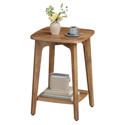 VASAGLE MAEZO Collection - Side Table, 2-Tier Small Square End Table, Nightstand with Tapered Legs, Curved Transitions, for Small Spaces, Living Room, Bedroom, Honey Brown ULET236K01 - color: Honey Brown, size: 1 pack