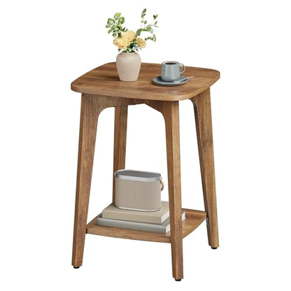 VASAGLE MAEZO Collection - Side Table, 2-Tier Small Square End Table, Nightstand with Tapered Legs, Curved Transitions, for Small Spaces, Living Room, Bedroom, Honey Brown ULET236K01 - color: Honey Brown, size: 1 pack