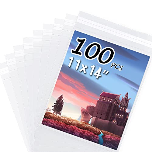 100 Pack 11 3/7 x 14 3/8 Inches Crystal Photo Sleeves Storage Bags for 11x14 Photo Mat, Art Sleeves for Prints - size: 11x14 100pack clear bags