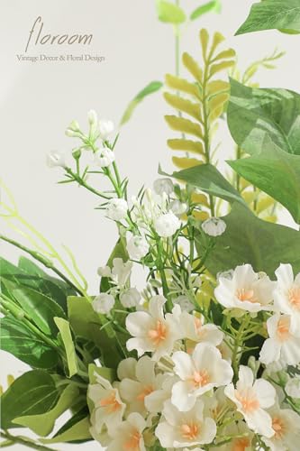 Floroom Artificial Greenery Stems Box Set, 35pcs with 5 Kinds of Faux Greenery Flowers Picks for DIY Bridal Bouquets Wedding Floral Arrangement Table Centerpieces, Light Green & White - color: Light Green & White