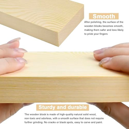 3X8X1 Inch Solid Wood Carving Blocks, 4 Pcs Wooden Art Block, Unfinished Wood Blocks for Art and Crafts DIY Carving Whittling for Adults Beginner Experts - size: 3x8x1 Inch