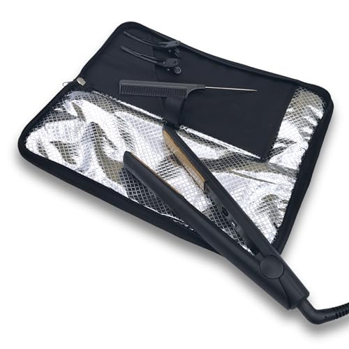 Hair Straightener Mat & Pouch by j&m - Heat Resistant - Fits ghd, BaByliss & Larger Flat Irons - Zip-Up All-in-One Compact Travel Case - size: Original Pouch & Mat