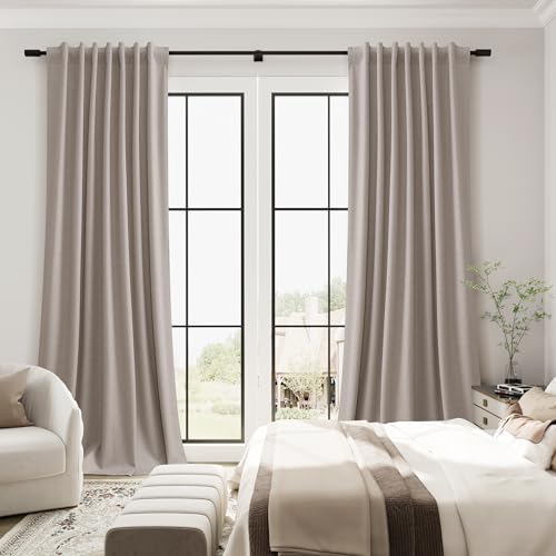 Guken Apricot Linen 100% Blackout Living Room Drapes Curtains 84 Inch Length 2 Panels Set Rustic Elegant Black Out Thermal Insulated Back Tab Hook Belt Curtain for Dining Room Nursery 52x84 7Ft - color: Apricot, size: 52"W x 84"L (Pack of 2)