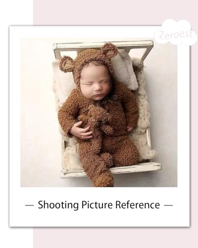 Zeroest Newborn Photography Props Boy Outfits Bear Baby Girl Photo Props Outfits Hat Footed Romper Sleeved Set for Photoshoot - color: Camel