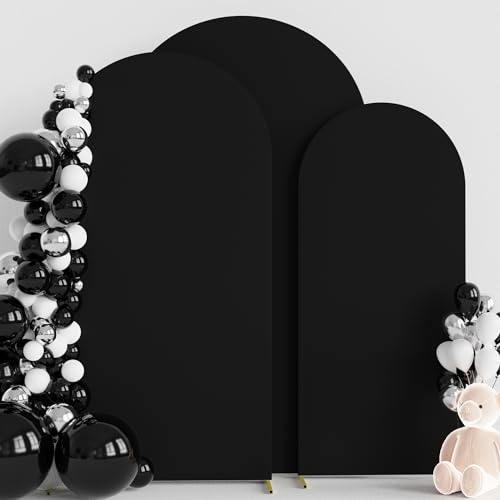 Wokceer Wedding Arch Cover (7.2FT, 6.6FT, 6FT) Set of 3 Spandex Fitted Wedding Arch Stand Covers Round Top Chiara Arch Backdrop Stands Cover for Birthday Party Wedding Ceremony Decor Black - color: Black, size: 7.2FT,6.6FT,6FT