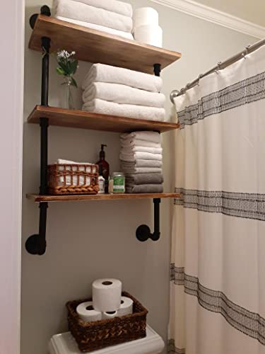 ROGMARS 3-Tier Real Pine Wood Floating Shelf, 20x7.87x41.3in, Industrial Retro Style, Bathroom Wall Shelves, Kitchen Shelves - color: Rustic Brown, size: 20 Inch 3 Tier