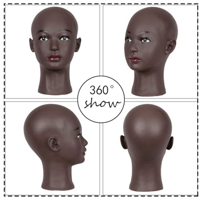 HAIRWAY Bald Mannequin Head Female Professional Cosmetology Training Head Bald Manikin Head for Wigs Making and Display Doll Head with Free T-pins (Black 21.5 Inch) - color: Female Bald Head 21.5“ Black