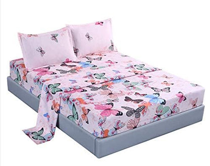 MAG 4PCS Full Size Butterfly Bedding Sheet Set, Home Microfiber Bed Sheet, with1 Top Flat & 1 Fitted Sheet with 2 Pillowcases, 14 Inches Deep, Full - color: Pink, size: Full