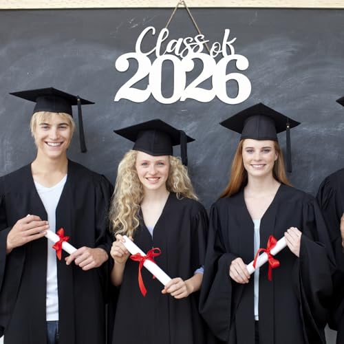 Class of 2026 Wooden Sign Graduation Party Decorations 2026 White Graduation Photo Booth Prop Senior2026 Sign for High School College Party - color: White