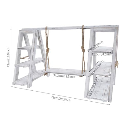3 Tier Cupcake Stand 13.5in Wood Serving Tray Ladder with Removable Trays & Swing Plates, Foldable A-Shaped Table Display Set for Parties, Wedding, Home Decor
