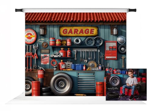 Kate Kate Modern Garage Backdrop for Photography Tool Holder and Tires Red Tanker Interior Background Photo Studio Props 10x8ft - size: 10x8ft