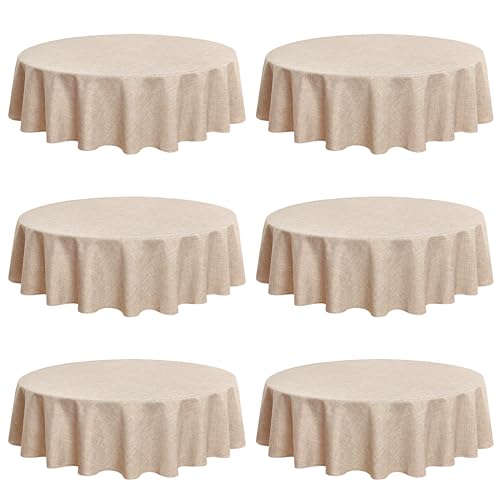 Fitable Faux Linen Round Tablecloths 90 Inch, 6 Pack - Fabric Textured Table Clothes for Round Folding Tables, Washable Neutral Table Covers for Wedding, Party, Banquet, Birthday, Beige - color: Beige, size: 90" Round (6 Pack)