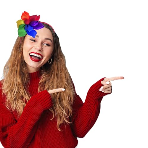 Rainbow Flower Headband Double Layer Ribbon Headwear Hair Accessories for Pride Day LGBT Parade Party Supplies - color: Rainbow