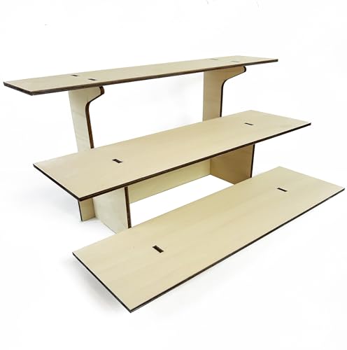 3-Tier Straight Wooden Retail Table Display Stand with Shelves for Products - Portable | 3 Step Straight Display Rack for Retail Table Top, Counter Top, Craft Shows, Farmers Market, Tradeshows 9.5" L - color: Natural