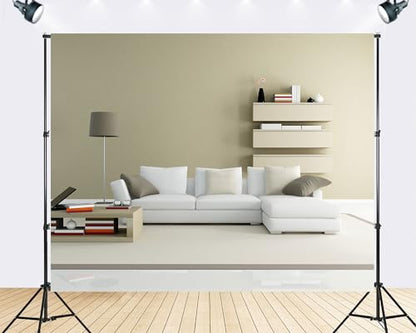 Trykid 17x10ft Minimalist Living Room Backdrop White Sectional Sofa Neutral Tones Floating Shelves Photography Background Home Shoots Tapestry Party Decoration Photo Studio Prop Fabric - size: 17x10ft