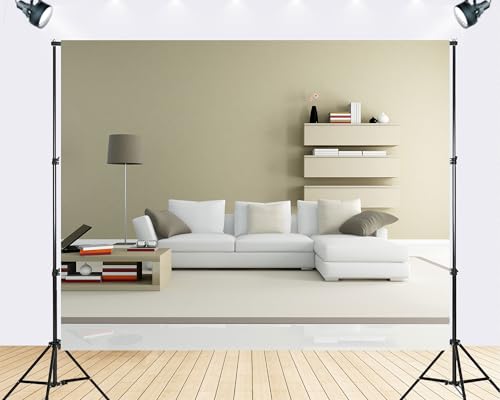 Trykid 15x8ft Minimalist Living Room Backdrop White Sectional Sofa Neutral Tones Floating Shelves Photography Background Home Shoots Tapestry Party Decoration Photo Studio Prop Fabric - size: 15x8ft