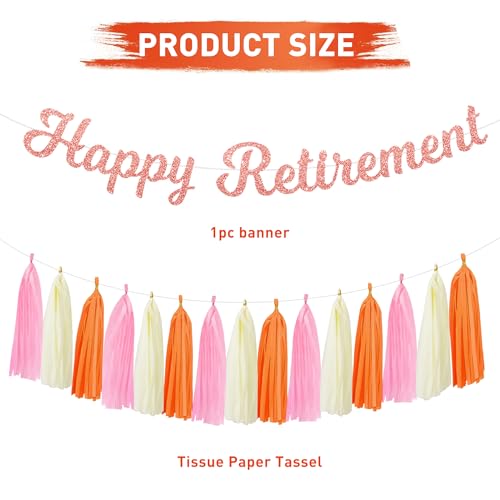 Roetyce Retirement Party Decorations Women, Pink Orange Happy Retirement Banner Paper Fan Tassel, Flower Themed Office Retired Party Supplies for Coworker, Funny Legend Has Retired Photo Backdrop