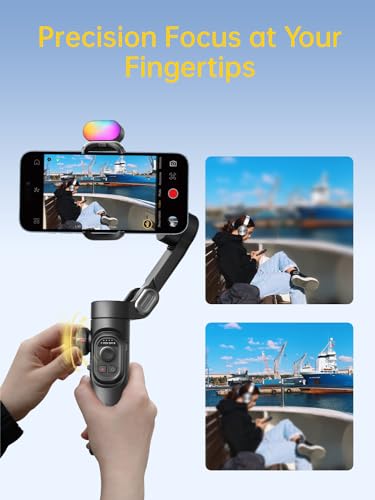 AOCHUAN 3-Axis Gimbal Stabilizer for iPhone Gimbal with RGB Magnetic Fill Light Upgraded Face Tracking Focus Wheel Foldable Smartphone for iPhone/Android Phone Stabilizer Vlog Recording Smart XE Kit - style: Smart XE Kit