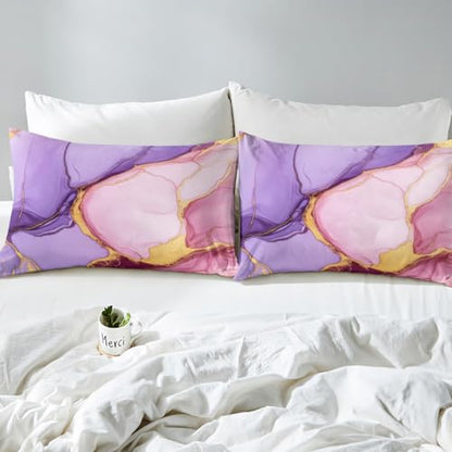 Marble Sheet Set - Pink Purple Gold Bed Sheets,Soft Modern Marble Texture Pattern Sheets, Twin Size 3-Piece Girly Bedding Sheets & Pillowcase Sets (1 Fitted Sheet,1 Top Sheet,1 Pillowcase) - color: Multi 01, size: Twin