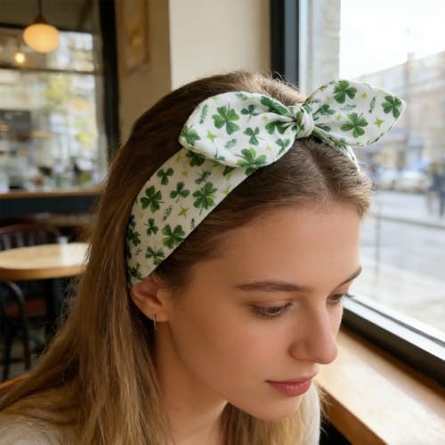 Lucky Shamrock Headband St. Patrick's Day Green Clover Bow Vibes Hair Hoop for Irish Festivals Parade Party Supplies - color: Lucky Shamrock