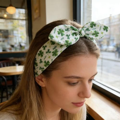Lucky Shamrock Headband St. Patrick's Day Green Clover Bow Vibes Hair Hoop for Irish Festivals Parade Party Supplies - color: Lucky Shamrock