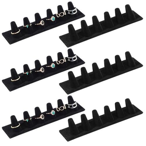 Hpmjz 6 Pcs 6 Finger Ring Holder Black Velvet Ring Display Stand Jewelry Storage Organizer Rings Display Stand for Selling Retail Stores Exhibitions Home Drawer
