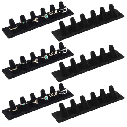 Hpmjz 6 Pcs 6 Finger Ring Holder Black Velvet Ring Display Stand Jewelry Storage Organizer Rings Display Stand for Selling Retail Stores Exhibitions Home Drawer