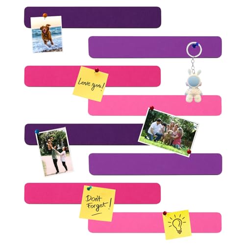 8Pcs Rectangle Felt Cork Board Bar Strips with 35 Pushpins, Self-Adhesive Bulletin Board Strips for Office School Home Wall Decor Stickers Memos Schedules Photos Display -Gradual Purple - color: C- Gradual Purple, size: Rectangle