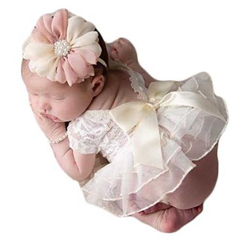 Zeroest Baby Photography Props Lace Hats Outfit Newborn Photo Shoot Outfits Infant Photos Baby Girl Photoshoot - color: Snow White