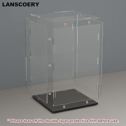 LANSCOERY Acrylic Display Case, 5.1x5.1x13 in, Upgraded Thickened UV-Resistant Showcase, 98% Clarity Dustproof Box with Glossy Black Base for Action Figures, LEGO & Models, Scraper & LED Light - color: Black, size: 5.1x5.1x13inch