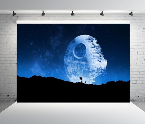 BELECO 8x8ft Fabric Blue Death Star Backdrop for Photography Galactic Superweapon Galaxy Background Universe Outer Space Baby Shower Birthday Party Decor Banner Photo Studio Props - size: 8x8FT