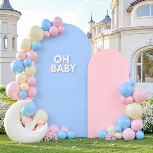 7.2FT Wedding Arch Backdrop Cover Set of 2 Double-Sided Wedding Arch Decor Wrinkle-Resistant for Baby Shower, Birthday Party, Photo Booth Decor 6ft 7.2ft - color: Pink Blue