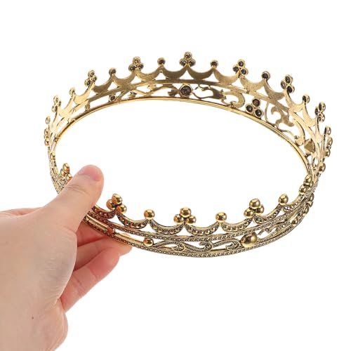 LOGOFUN Antique King Crowns Vinatge Royal Style Headband Photo Props with Rhinestones for Adult Birthday Celebrations Prom Events - Golden