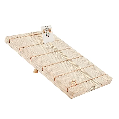 NBEADS 6-Slot Wooden Earring Display Stand, Slant Back Earring Card Holder Cornsilk Jewelry Display Holder Organizer for Selling Photos Card Jewelry - color: 6 Slots Wooden Cornsilk11.46x7.48x0.79"