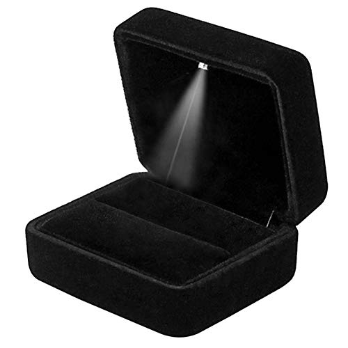 GBYAN Velvet Ring Box with LED Light Jewelry Display Gift Box for Proposal,Engagement, Wedding - color: Black