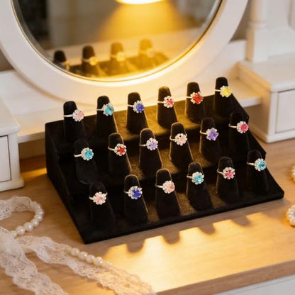 Stratalife Ring Holder 18 Slot Finger Ring Display Jewelry Holder Organizer Storage Jewelry Display Stand for Vendor Selling Velvet Black