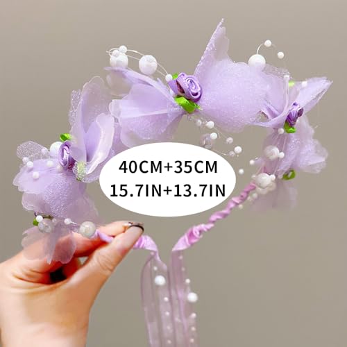 Adjustable Flower Crown Headband for Women - Floral Garland Hair Wreath with Crystal Accents Perfect for Weddings Flower Wands Photo Props (Pink+Purple Beaded, Adjustable) - color: Pink+Purple Beaded