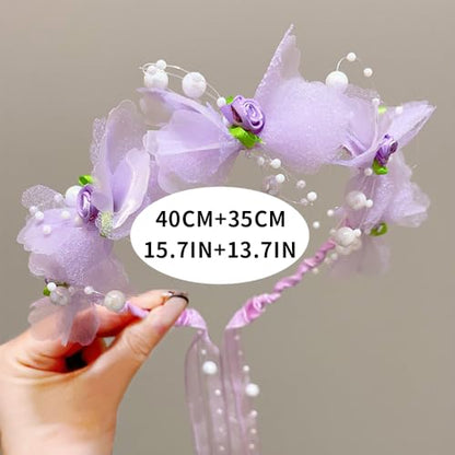 Adjustable Flower Crown Headband for Women - Floral Garland Hair Wreath with Crystal Accents Perfect for Weddings Flower Wands Photo Props (Pink+Purple Beaded, Adjustable) - color: Pink+Purple Beaded