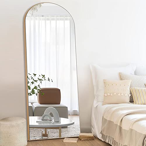 NeuType Arched Full Length Mirror, 59"x20", Large Full Body Mirror with Wood Frame, Shatter Protection, Wall-Mounted Mirrors for Living Room or Dressing Room-Gold(Wood Arched - color: Gold (Wood Arched), size: 59"L x 20"W