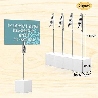 Gersoniel 20 Pcs Cube Base Memo Clip Holder with Alligator Clip Wood Table Number Holder Cube Base Place Card Stand Mini Photo Menu Stand for Displaying Number Card (White) - color: White