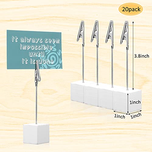 Gersoniel 20 Pcs Cube Base Memo Clip Holder with Alligator Clip Wood Table Number Holder Cube Base Place Card Stand Mini Photo Menu Stand for Displaying Number Card (White) - color: White