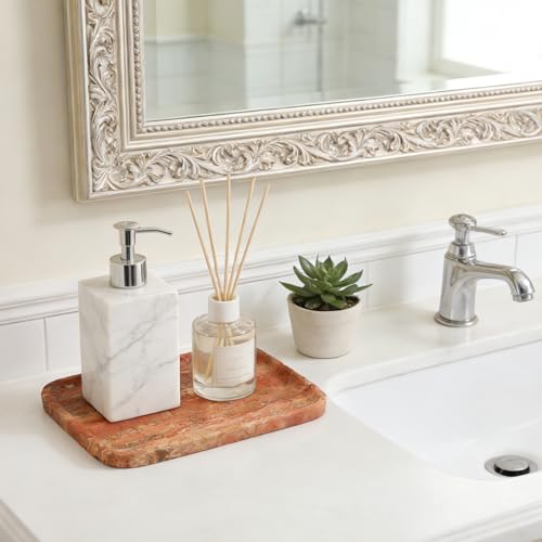 Koville Red Travertine Tray, 12"x8" Natural Stone Vanity Tray for Countertop Bathroom Kitchen Dresser, Decorative Marble Catchall Trays for Perfume Jewelry, Rectangular Serving Tray - color: Red Travertine