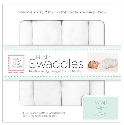 SwaddleDesigns Cotton Muslin Swaddle Blankets, Set of 4, Receiving Blankets for Baby Boys & Girls, Best Shower Gift, 46x46 inches, Pure White - color: Pure White