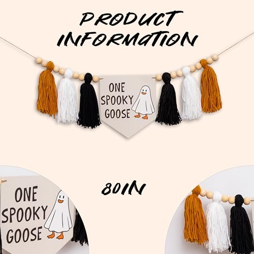 Upfirst Halloween One Spooky Goose Highchair Banner - Halloween Themed Spooky Tassel Garland,Ghost Goose Sign First Birthday Party Backdrop Decoration Banner, Spooky Goose Party Decor Supplies for Boy - color: One Spooky Goose Banner black