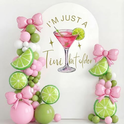 I'm Just a Tini Bit Older Arch Backdrop Cover 6.6ft Spandex Stretchy Covers Pink Bow for Espresso Martini Party Decorations Birthday Bachelorette Anniversary Classy Cocktail Party